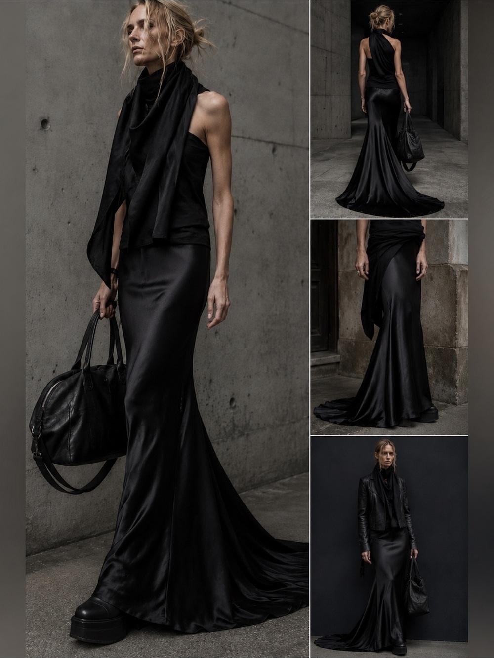 JS Collections Black Satin Bias Cut Maxi Skirt slight train NWT Size 4 Evening